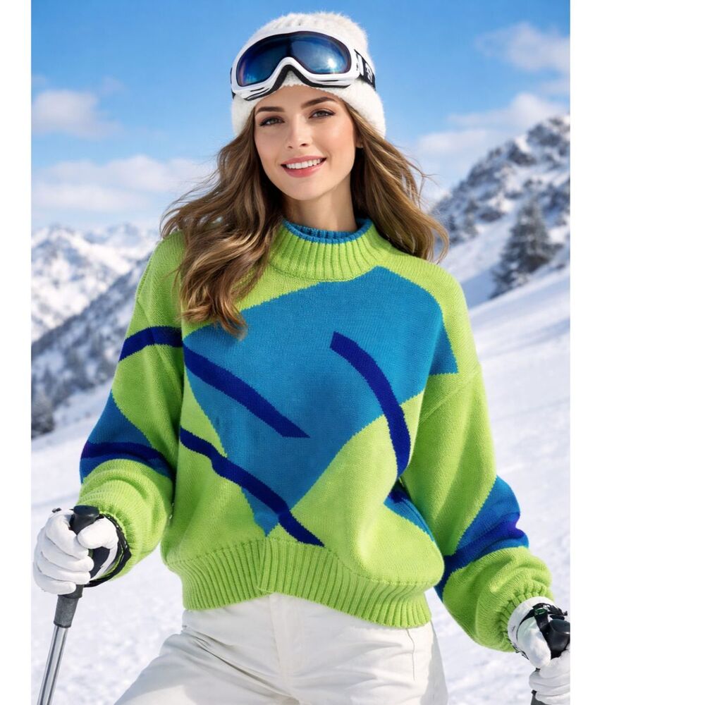 Obermeyer Vintage 80s Sail Sweater in Retro Skiing Neon Time L NWOT